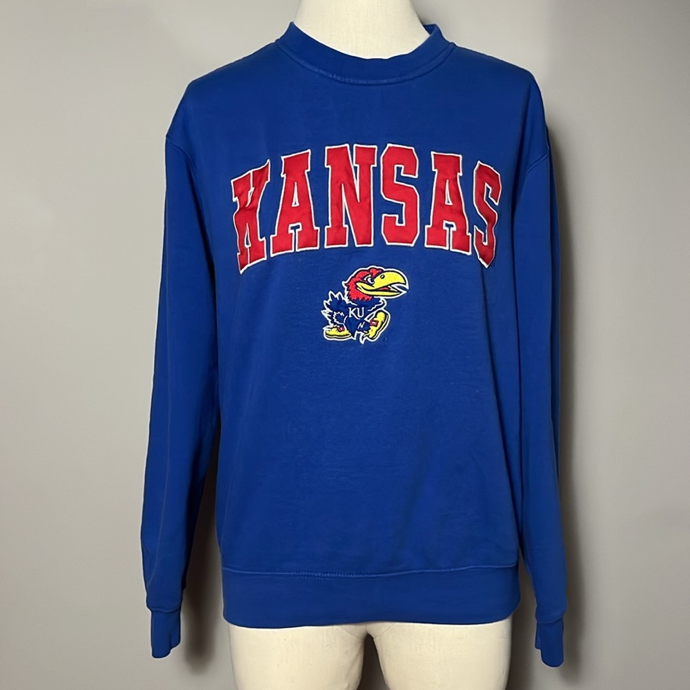 VINTAGE Kansas Jayhawks Sweatshirt Small Blue University College 90s